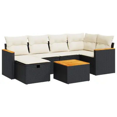 vidaXL Vrtna sedežna garnitura 7-delna z blazinami črn poli ratan