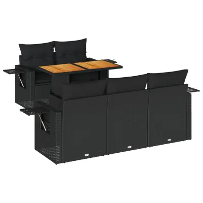 vidaXL Vrtna sedežna garnitura 6-delna z blazinami črna poli ratan