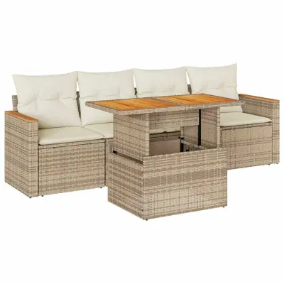 vidaXL Vrtna sedežna garnitura 5-delna z blazinami bež ratan akacija