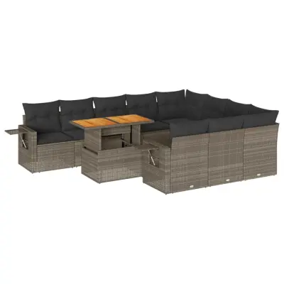 vidaXL Vrtna sedežna garnitura 11-delna z blazinami siv poli ratan