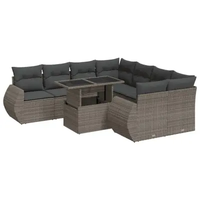 vidaXL Vrtna sedežna garnitura 9-delna z blazinami siv poli ratan