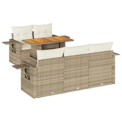 vidaXL Vrtna sedežna garnitura 6-delna z blazinami bež poli ratan