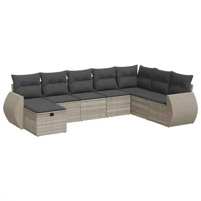 vidaXL Vrtna sedežna garnitura 8-delna z blazinami sv. siv poli ratan