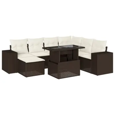 vidaXL Vrtna sedežna garnitura 8-delna z blazinami rjav poli ratan