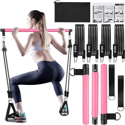 Komplet palice za pilates z elastičnimi trakovi - vadba za celo telo doma