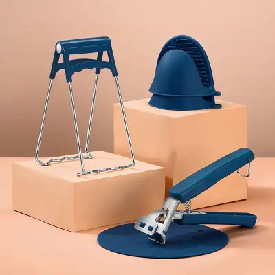 Komplet silikonskih držal za sklede s držalom za krožnike, rokavicami in podlogo