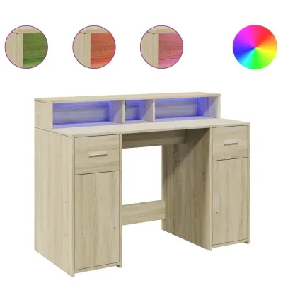 Pisalna miza - Računalniška miza z LED lučkami sonoma hrast 120x55x91 cm inž. les