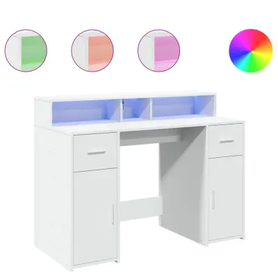 Pisalna miza - Računalniška miza z LED lučkami bela 120x55x91 cm inženirski les