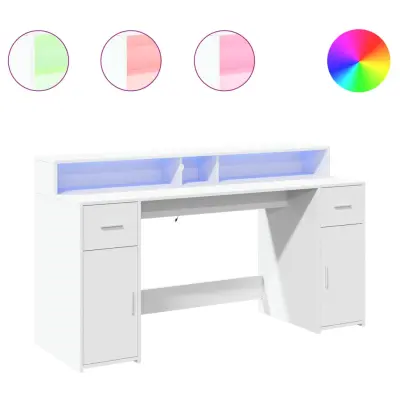 Pisalna miza - Računalniška miza z LED lučkami bela 160x55x91 cm inženirski les
