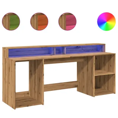 Pisalna miza - Računalniška miza z LED lučkami artisan hrast 200x55x91 cm inž. les