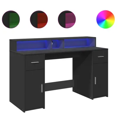Pisalna miza - Računalniška miza z LED lučkami črna 140x55x91 cm inženirski les