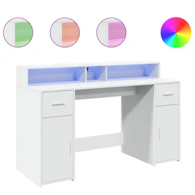 Pisalna miza - Računalniška miza z LED lučkami bela 140x55x91 cm inženirski les