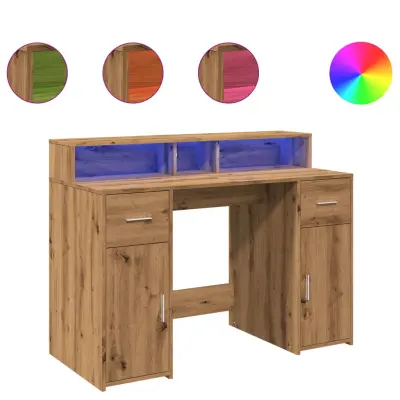 Pisalna miza - Računalniška miza z LED lučkami artisan hrast 120x55x91 cm inž. les