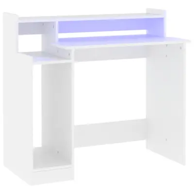 Pisalna miza - Računalniška miza z LED lučkami bela 97x45x90 cm inženirski les