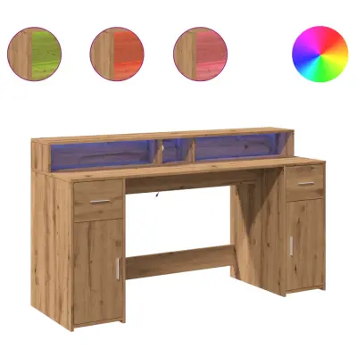 Pisalna miza - Računalniška miza z LED lučkami artisan hrast 160x55x91 cm inž. les