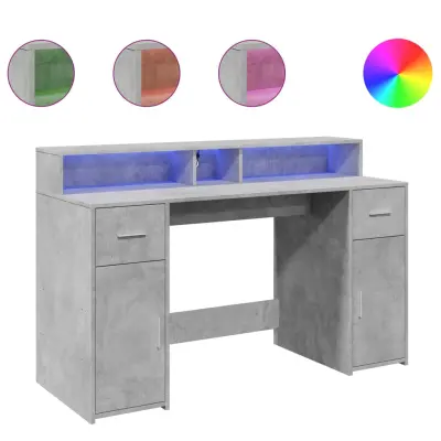 Pisalna miza - Računalniška miza z LED lučkami betonsko siva 140x55x91 cm inž. les