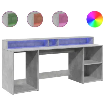 Pisalna miza - Računalniška miza z LED lučkami betonsko siva 200x55x91 cm inž. les