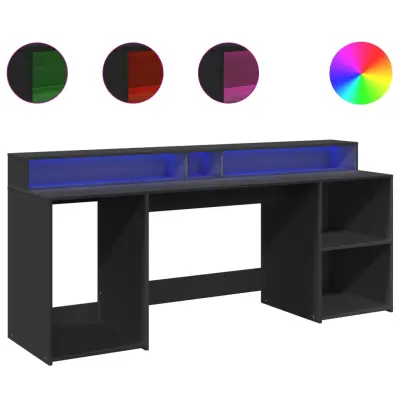 Pisalna miza - Računalniška miza z LED lučkami črna 200x55x91 cm inženirski les