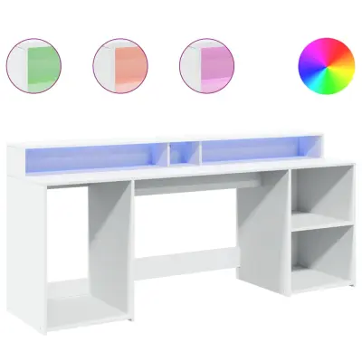 Pisalna miza - Računalniška miza z LED lučkami bela 200x55x91 cm inženirski les