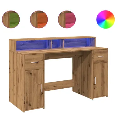 Pisalna miza - pisarniška miza - Računalniška miza z LED lučkami artisan hrast 140x55x91 cm inž. les