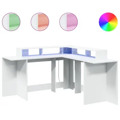 Pisalna miza - Računalniška miza z LED lučkami bela 152x152x91 cm inženirski les