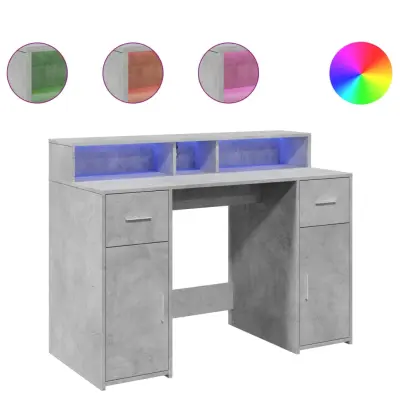 Pisalna miza - Računalniška miza z LED lučkami betonsko siva 120x55x91 cm inž. les