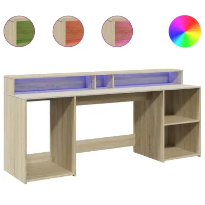 Pisalna miza - Računalniška miza z LED lučkami sonoma hrast 200x55x91 cm inž. les