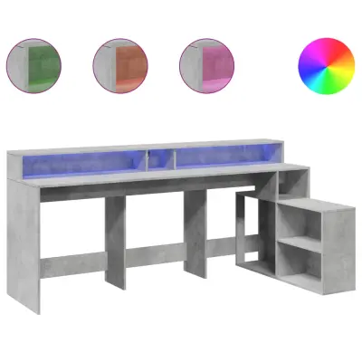 Pisalna miza - Računalniška miza z LED lučkami betonsko siva 200x104x91 cm inž. les