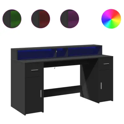Pisalna miza - Računalniška miza z LED lučkami črna 160x55x91 cm inženirski les
