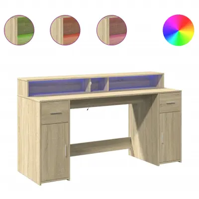 Pisalna miza - Računalniška miza z LED lučkami sonoma hrast 160x55x91 cm inž. les