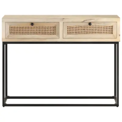 konzolna miza - miza ob steni 100x35x76 cm trden mangov les in naravni trst