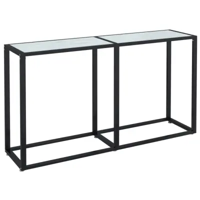 konzolna miza - miza ob steni beli marmor 140x35x75,5 cm kaljeno steklo