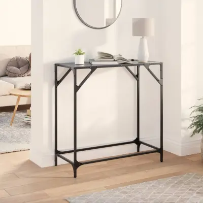 konzolna miza - miza ob steni s črno stekleno površino 80x35x81 cm jeklo