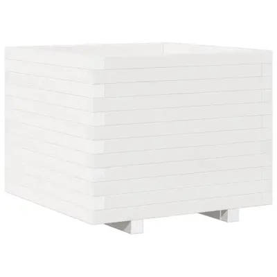 Vrtno cvetlično korito - Lonček za rože belo 60x60x49,5 cm trdna borovina