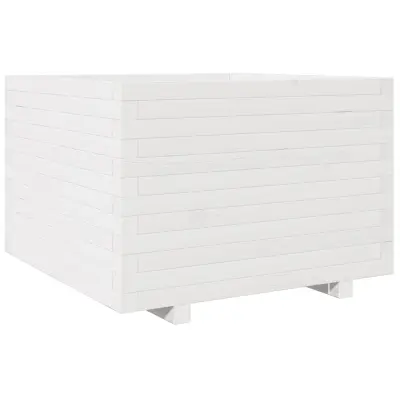 Vrtno cvetlično korito - Lonček za rože belo 70x70x49,5 cm trdna borovina