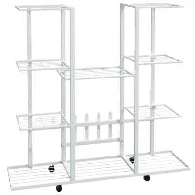 Stojalo za rože - Cvetlični Lonec s kolesi 94,5x24,5x91,5 cm belo železo