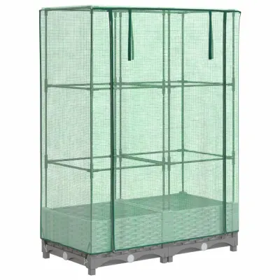 Cvetlični Lonec - Visoka greda s prevleko za rastlinjak videz ratana 80x40x123 cm