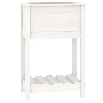 Cvetlični Lonec - Visoka greda s polico bela 54x34,5x81 cm trdna borovina