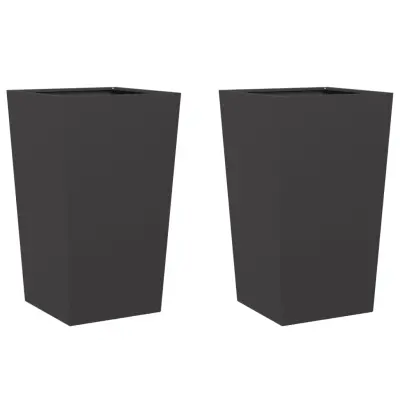 Vrtno korito - Lonček za rože 2 kosa črna 45x45x75 cm jeklo