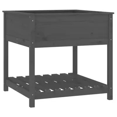 Cvetlični Lonec - Visoka greda s polico siva 82,5x82,5x81 cm trdna borovina
