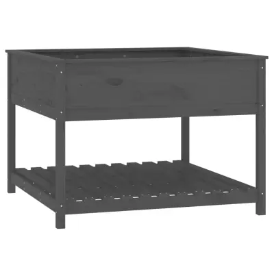 Cvetlični Lonec - Visoka greda s polico siva 111,5x111,5x81 cm trdna borovina
