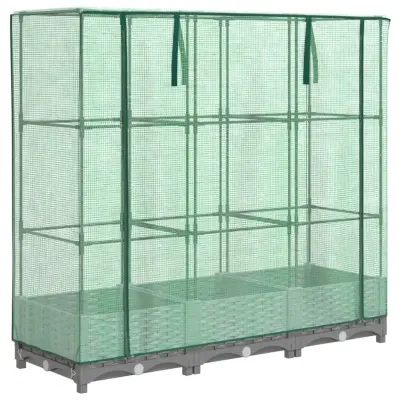 Cvetlični Lonec - Visoka greda s prevleko za rastlinjak videz ratana 120x40x123cm