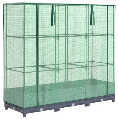 Cvetlični Lonec - Visoka greda s prevleko za rastlinjak videz ratana 120x40x123cm