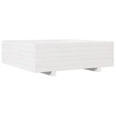 Vrtno cvetlično korito - Lonček za rože belo 80x80x26,5 cm trdna borovina