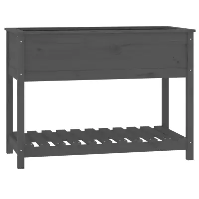 Cvetlični Lonec - Visoka greda s polico siva 111,5x54x81 cm trdna borovina