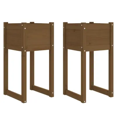 Cvetlični Lonec - Visoka greda 2 kosa medeno rjava 40x40x81 cm trdna borovina
