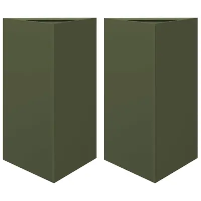 Cvetlični Lonec - Vrtna visoka greda 2 kosa olivna trikotna 50x43x75 cm jeklo