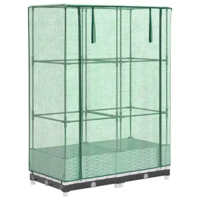 Cvetlični Lonec - Visoka greda s prevleko za rastlinjak videz ratana 80x40x123 cm