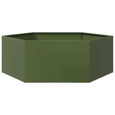 Vrtno korito - Lonček za rože olivno zelena šestkotnik 138x120x45 cm jeklo