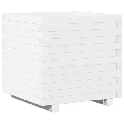 Vrtno cvetlično korito - Lonček za rože belo 50x50x49,5 cm trdna borovina
